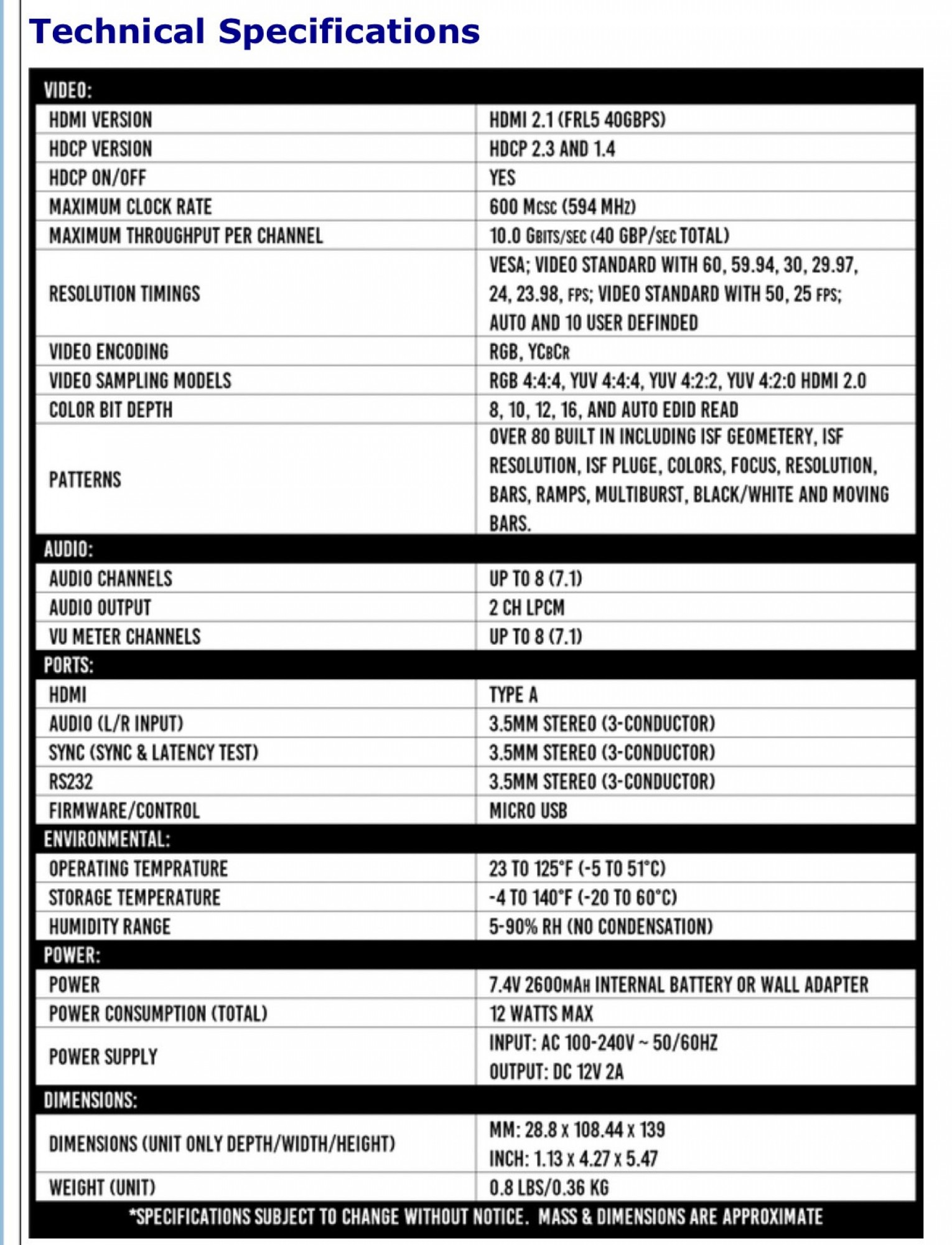 Murideo Six-G 8k le générateur Hdmi 40Gbps pour les calibrations d’image