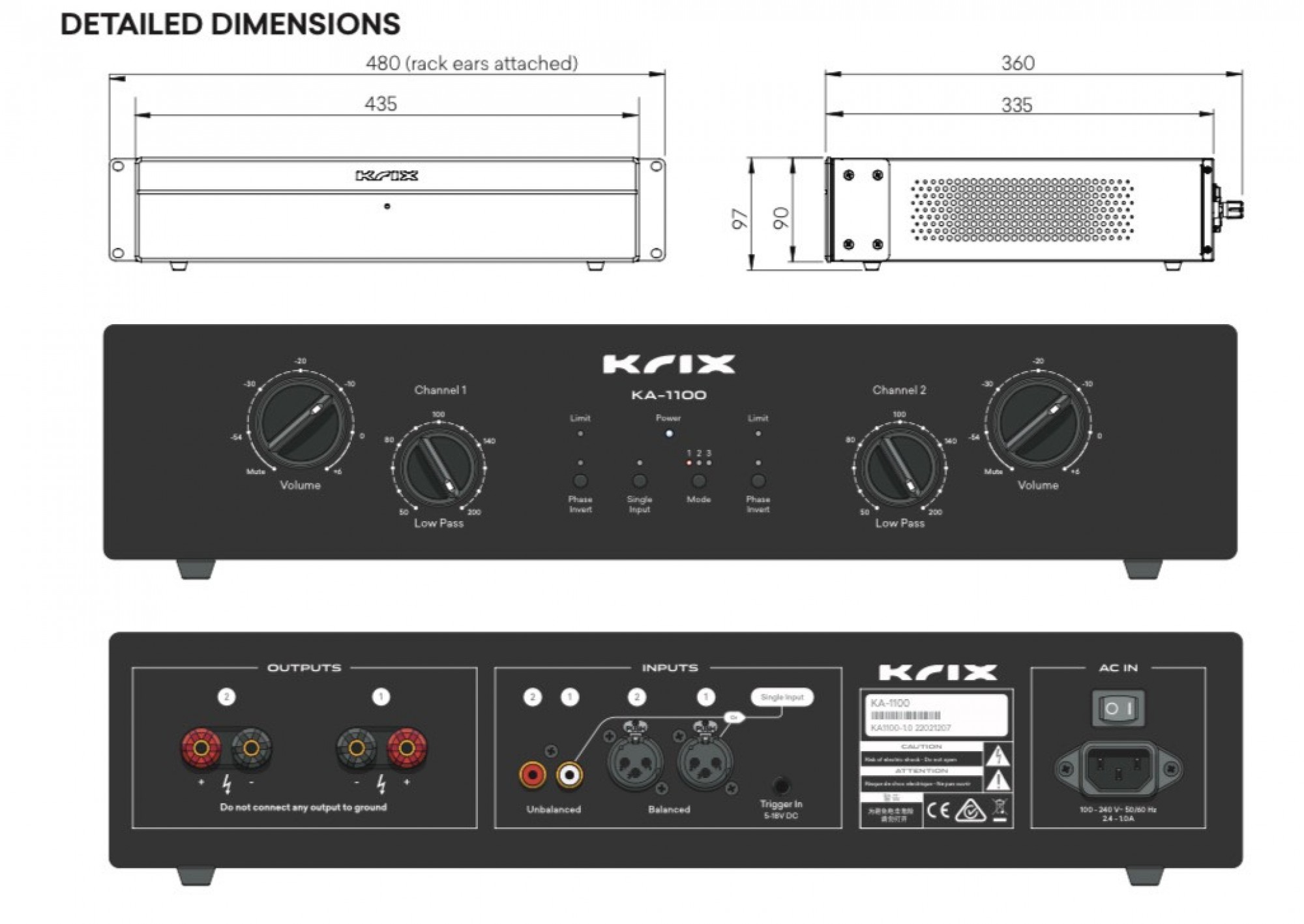 Ampli pour caisson de basse Krix ka-1100 dimensions