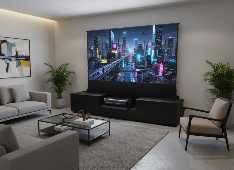 Salon design avec home cinema discret à Saint cyr sur mer