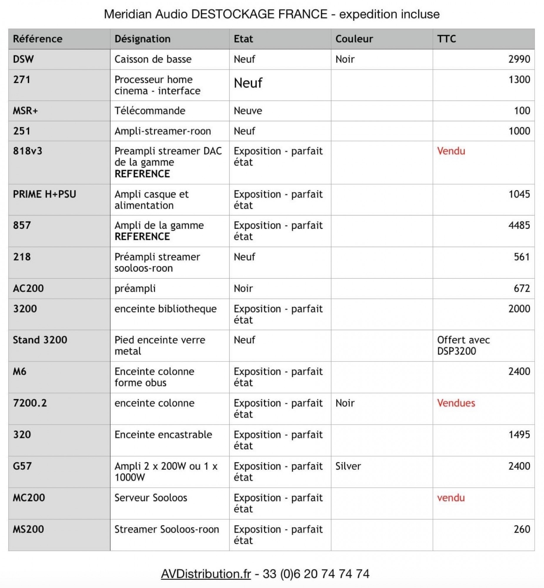 Déstockage Méridian audio