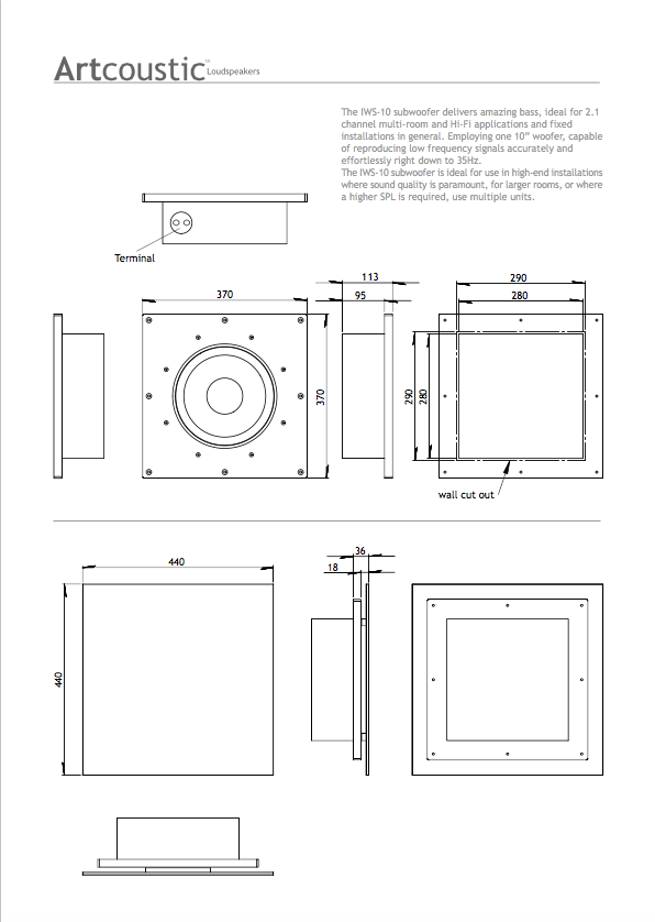 inwall subwoofer artcoustic IWS-10