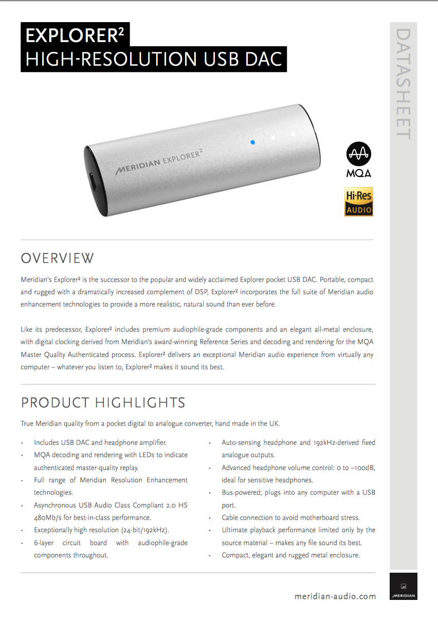 DAC USB Ampli casque hifi Meridian Audio explorer 2 compatible MQA